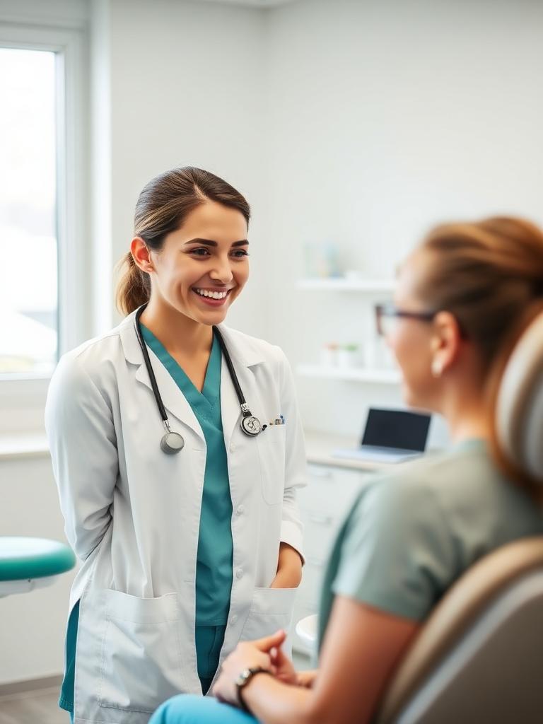 Dentist talking with a patient